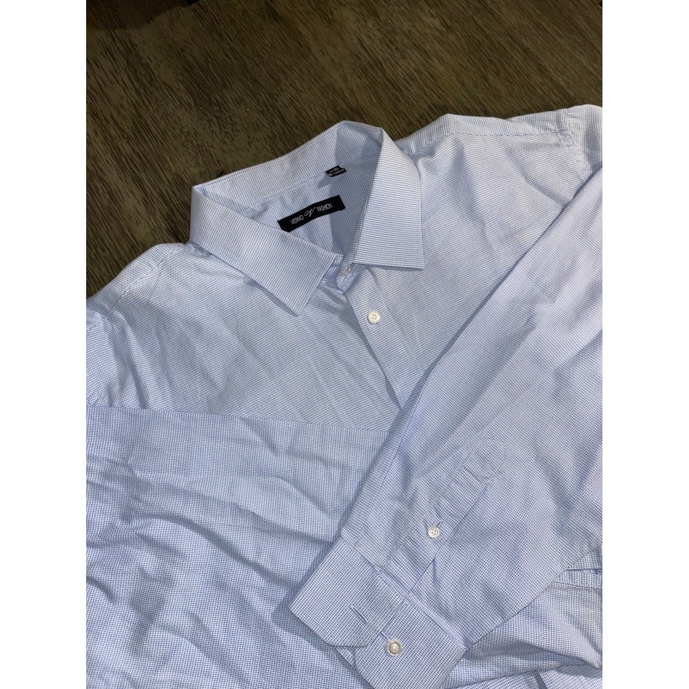 Verno Mens 19-19.5 Dress Shirt Blue Classic Fit Long Sleeve Micro Pattern